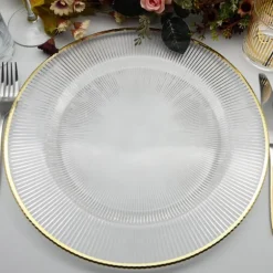 Plisse dekketallerken 33 cm klar/gull