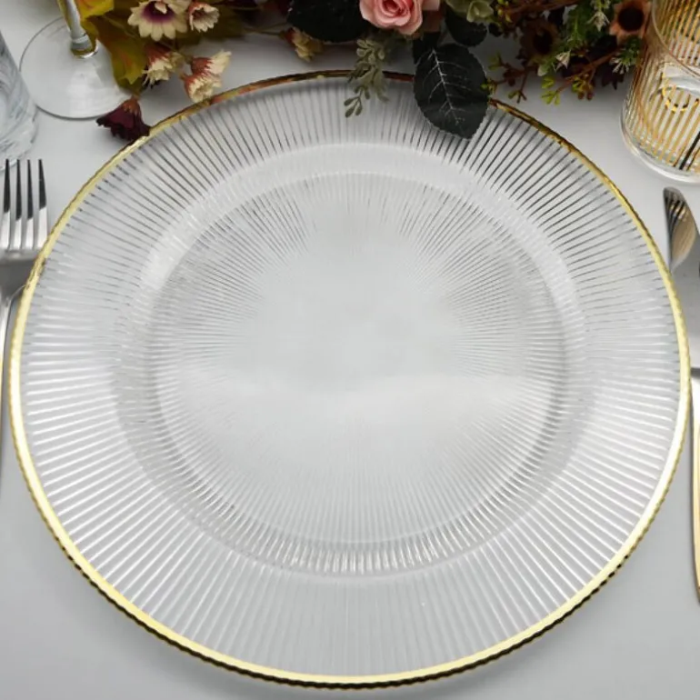 Plisse dekketallerken 33 cm klar/gull
