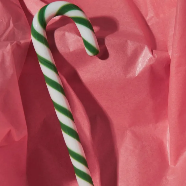 Polka glassdekorasjon 17 cm hvit/grønn