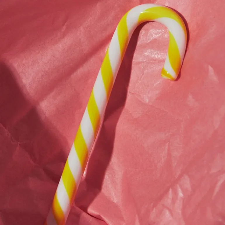 Polka glassdekorasjon 17 cm hvit/gul