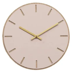 Powder veggklokke 28 cm rosa linoleum m/gull viser