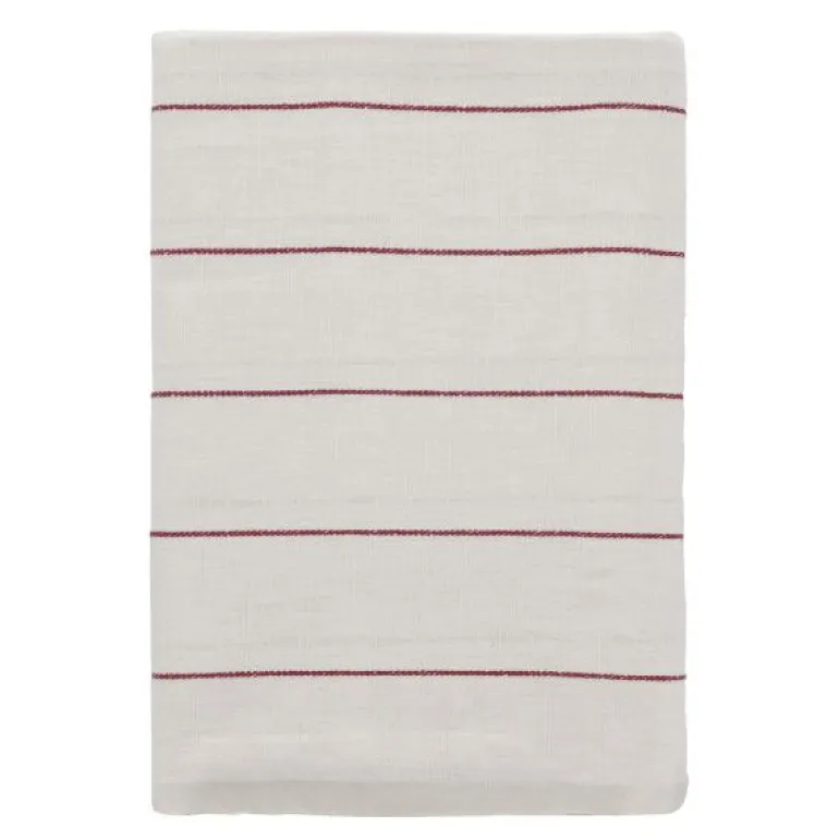Pure Linen duk 140x320 cm offwhite/red