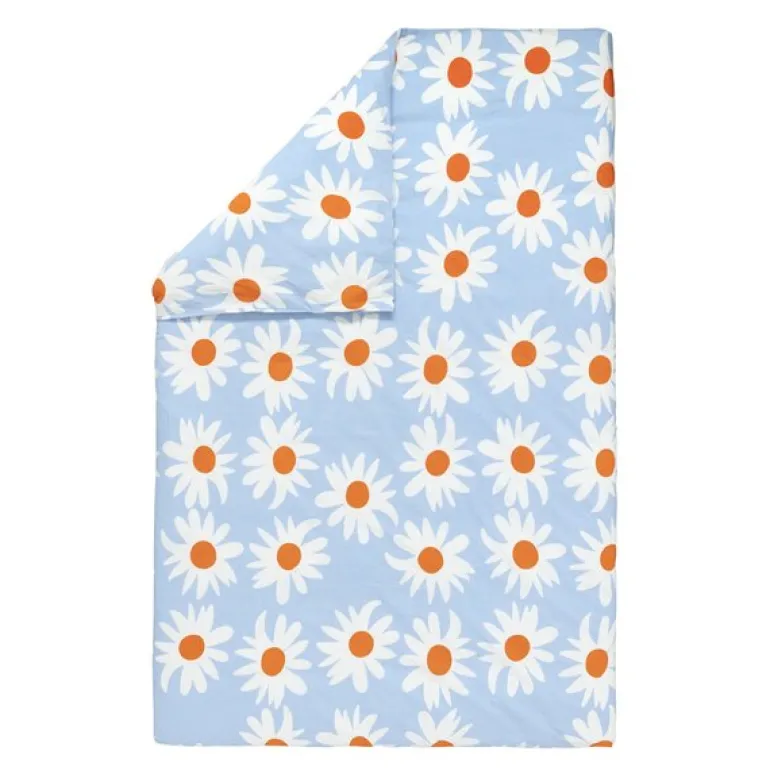 Rakastaa, ei rakastaa dynetrekk 150x210 cm blå/hvit/oransje