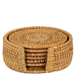 Rattan glassbrikke 6 stk i stativ beige