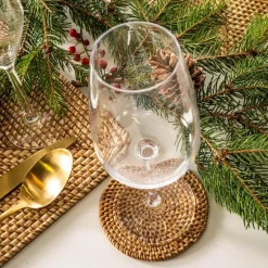 Rattan glassbrikke 6 stk i stativ beige