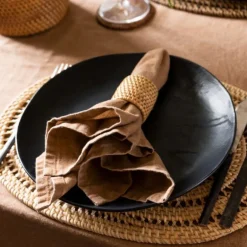 Rattan serviettring 4 stk beige