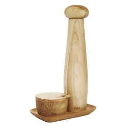 RAW Teak keramisk pepperkvern med brett og saltkar