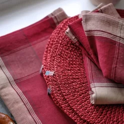 Rutete bordbrikke lin/bomull 40x50 cm rød/beige