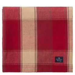 Rutete duk lin/bomull 150x350 cm rød/beige