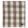Rutete lin/bomulls duk 150x350 cm oliven/hvit/brun