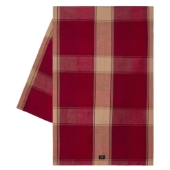 Rutete løper lin/bomull 50x250 cm rød/beige