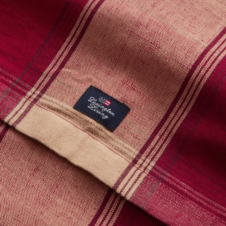 Rutete løper lin/bomull 50x250 cm rød/beige