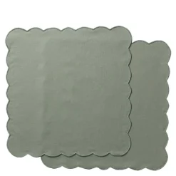 Scallopped tekstilserviett 2 stk 40x40 cm støvgrønn