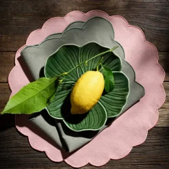 Scallopped tekstilserviett 2 stk 40x40 cm støvgrønn