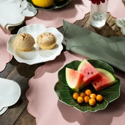 Scallopped tekstilserviett 2 stk 40x40 cm støvgrønn