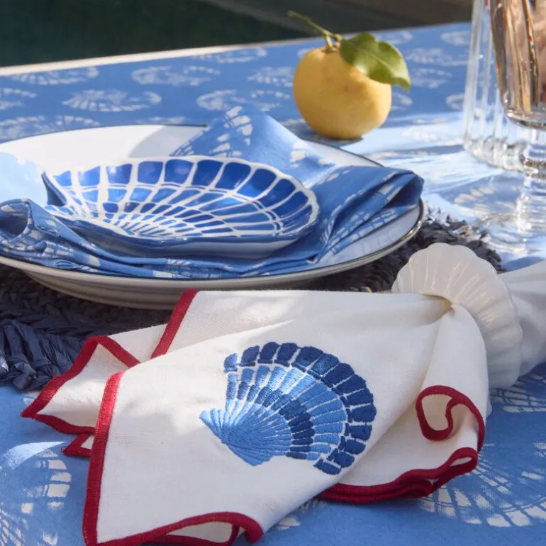Shell bomullsduk Ø180 cm blå/hvit