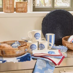 Shell embroidered tøyserviett 50x50 cm hvit/blå/rød