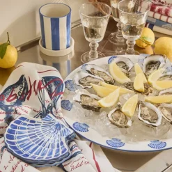 Shell stoneware fat 40 cm hvit/blå