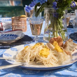 Shell stoneware fat 40 cm hvit/blå