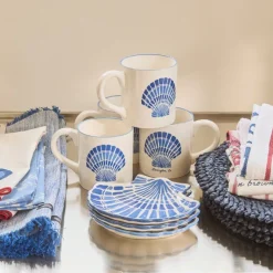 Shell stoneware krus 40 cl hvit/blå