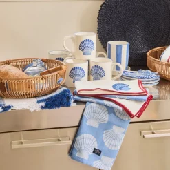 Shell stoneware krus 40 cl hvit/blå