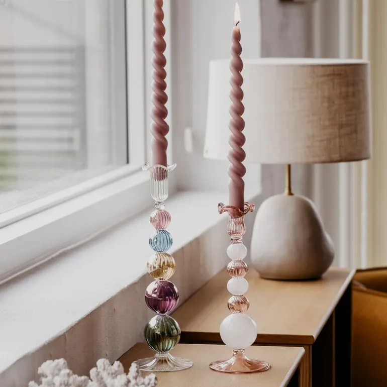 Sky lysestake 25 cm rosa/hvit