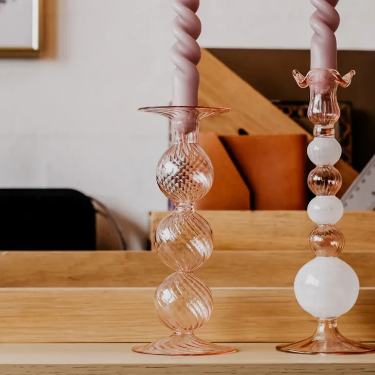 Sky lysestake 25 cm rosa/hvit