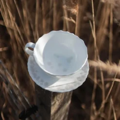 Slåpeblom tekopp med skål 30 cl varmgrå