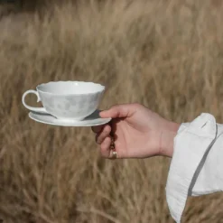 Slåpeblom tekopp med skål 30 cl varmgrå