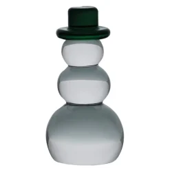 Snømann dekorasjon m/grønn hatt 9,2 cm klar