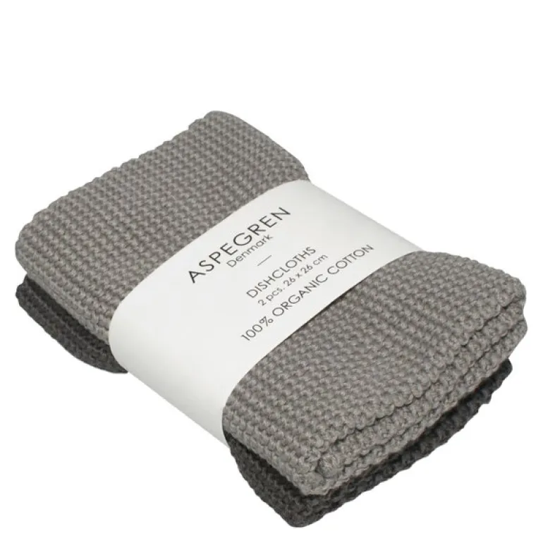 Solid kjøkkenklut strikket 26x26 cm 2 stk gray