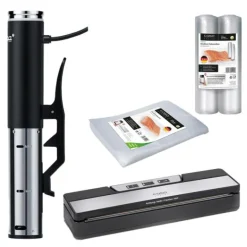 Sous vide pakke med sous vide/vakuummaskin/tillbehør