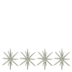Spike juletrepynt store stjerner 12 cm 4 stk sølv/glitter