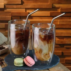 Stål sugerør med rensebørste buet 6 stk 22,5 cm