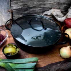 Støpejernskasserolle med Honeycomb keramisk belegg og glasslokk 26 cm