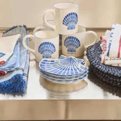 Striped bordbrikke med frynser 50x40 cm blå/hvit