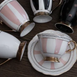 Strisce kopp med skål 22 cl Rosa/gull