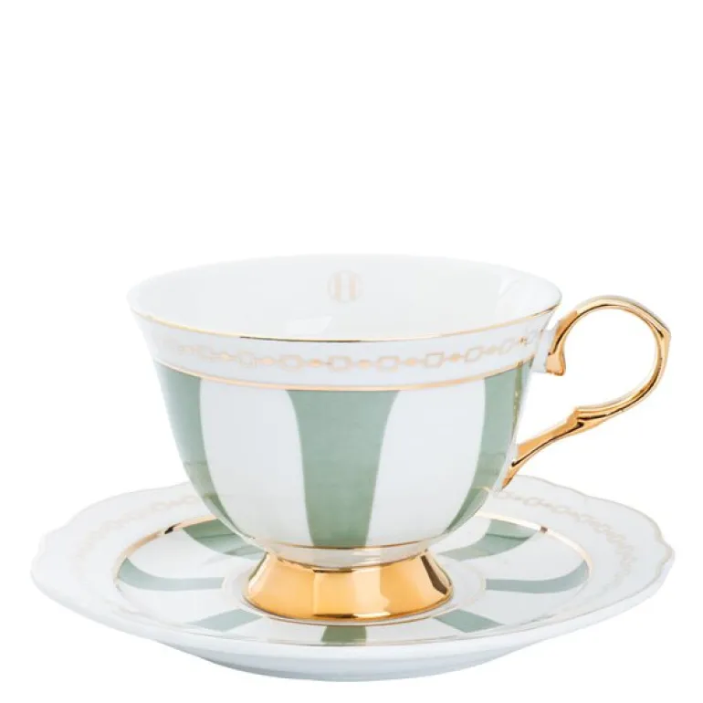 Strisce Salvia kopp med skål 22 cl grønn