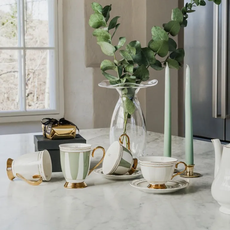 Strisce Salvia kopp med skål 22 cl grønn