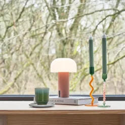 Styles lysestake glass 7,4x16,3 cm grønn/rosa