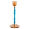 Styles lysestake glass 7,4x16,3 cm blå/amber