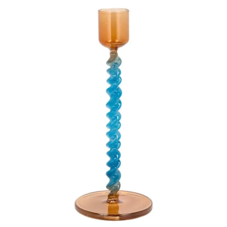 Styles lysestake glass 7,4x16,3 cm blå/amber