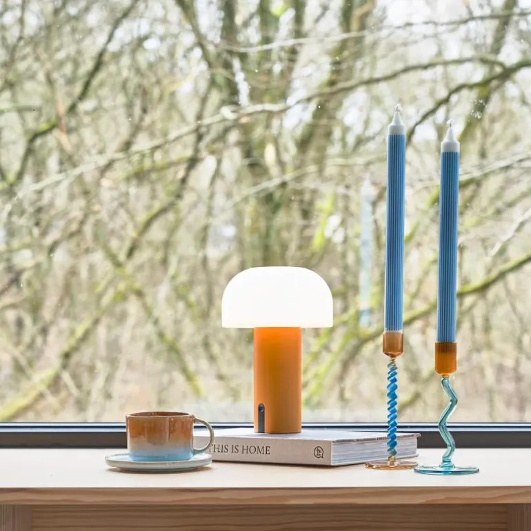 Styles lysestake glass 7,4x16,3 cm blå/amber