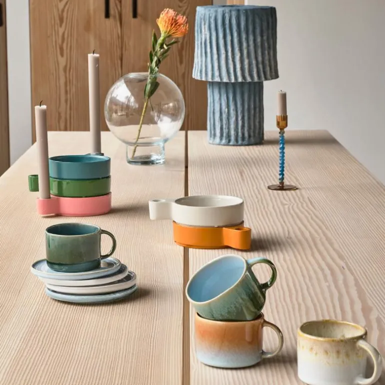 Styles lysestake glass 7,4x16,3 cm blå/amber