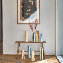 Styles vase m/ nebb og øyevipper 34 cm gul