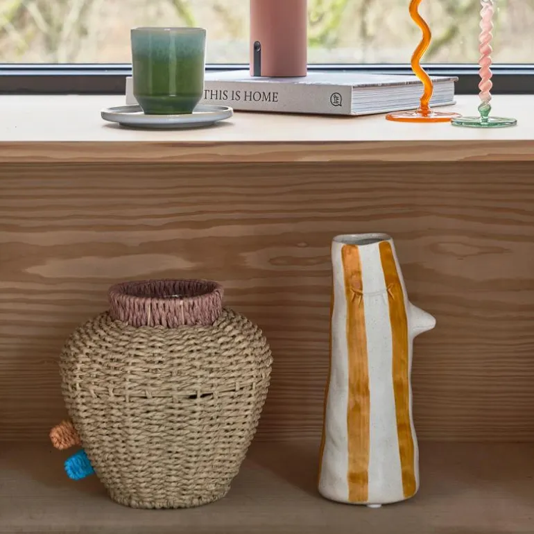 Styles vase m/ nebb og øyevipper 34 cm amber