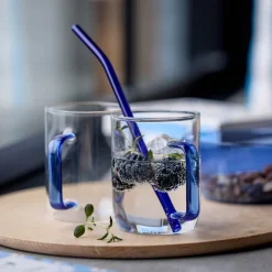 Sugerør med knekk 21,5 cm 4 stk glass blå