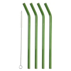 Sugerør med knekk 21,5 cm 4 stk glass grønn
