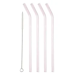 Sugerør med knekk 21,5 cm 4 stk glass rosa