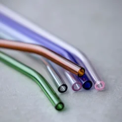 Sugerør med knekk 21,5 cm 4 stk glass rosa